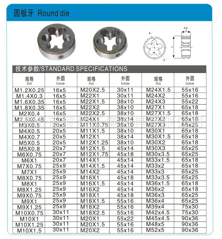 扬州代理供应:扬州新江正工具有限公司 hss圆板牙m2-m24