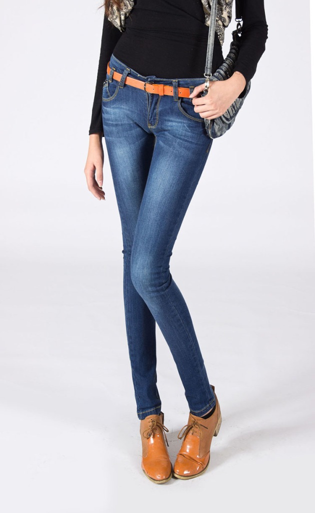 春秋新款女装品牌牛仔裤女士修身小脚裤纯棉