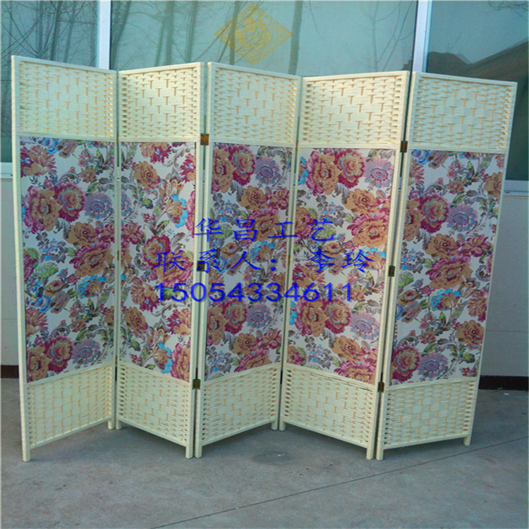 田园简约草编屏风-儿童卡通图案布艺屏风卧室客厅手工编屏风