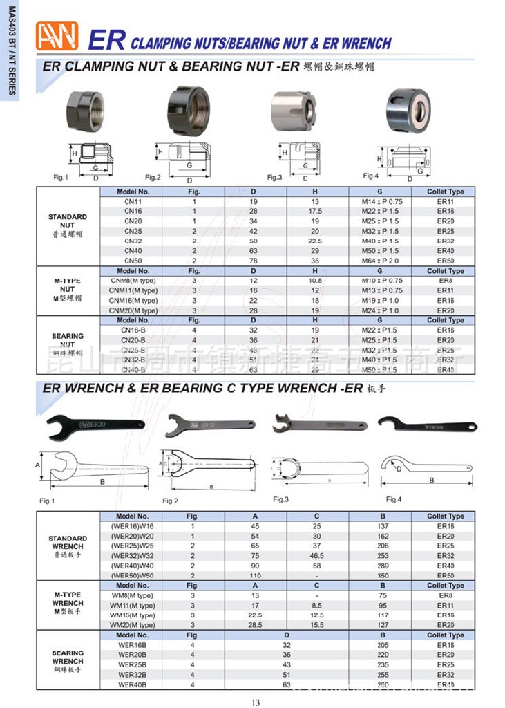 台湾安威 er11 er16 er20 er25 er32 er40 aa高精度弹性筒夹0.008
