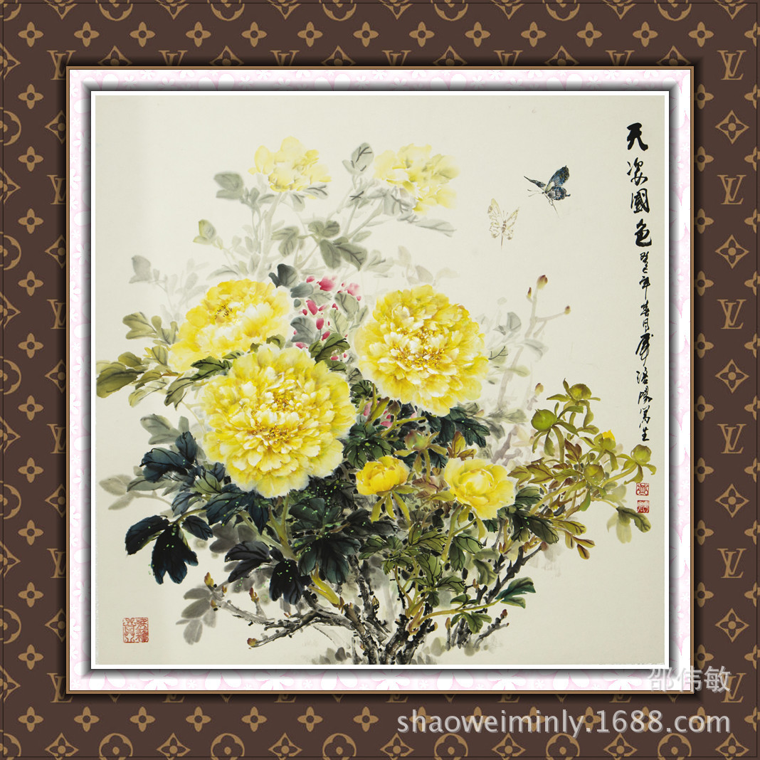 精意门唐玉年六尺淡彩牡丹精品名家字画惠丰