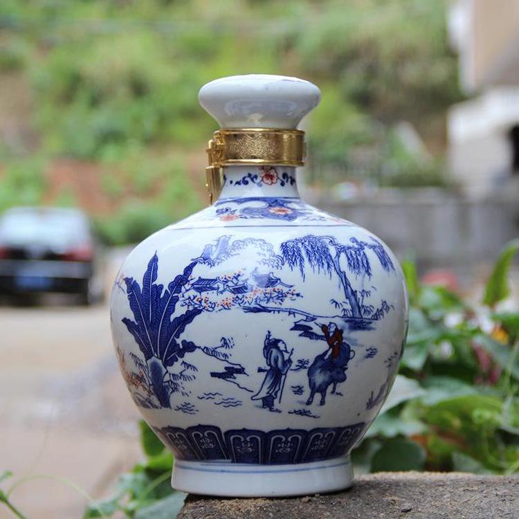 景德镇仿古陶瓷泡酒瓶 三斤装青花雅韵将军罐 3斤装空酒坛子酒壶