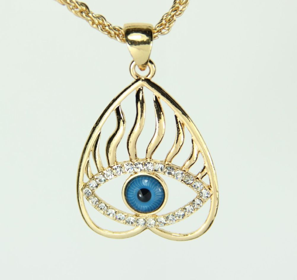 evil eye 项链 邪眼项链 土耳其眼睛项链 爱心镶钻好运眼睛项链