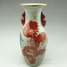 明清瓷器陶瓷珐琅彩 裂纹太师少保花瓶 裂纹花瓶摆件 开片花瓶