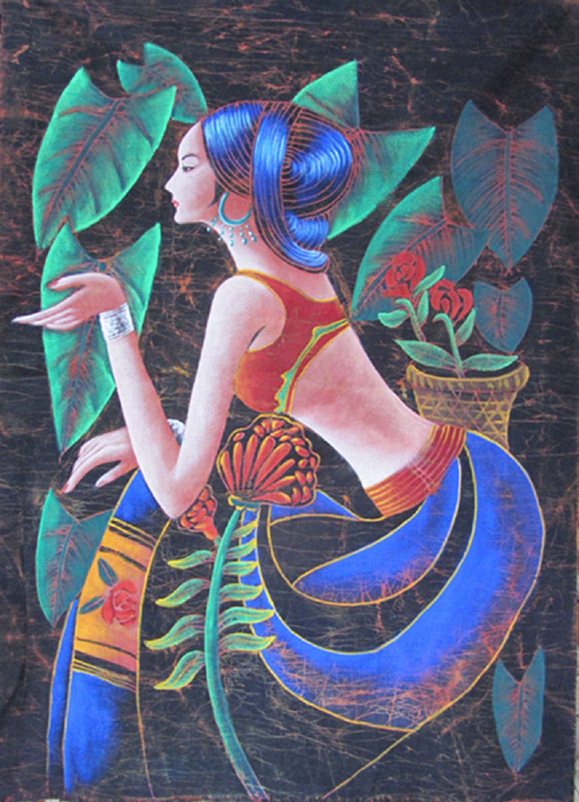 手绘蜡染重彩画布敦煌题材双飞酒店宾馆居家背景墙装饰画