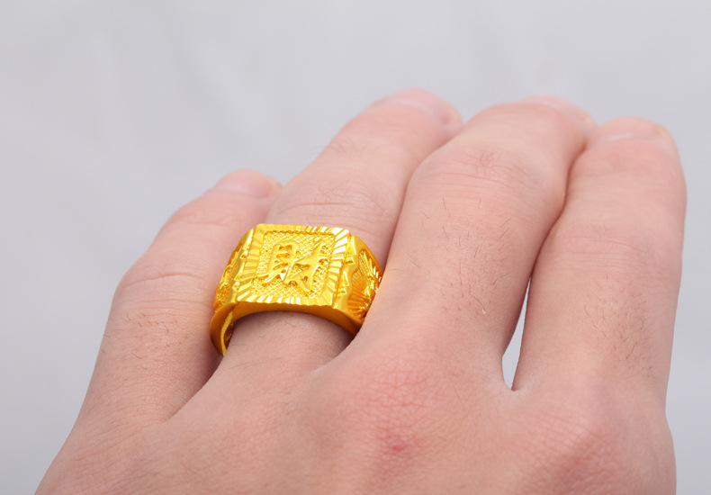 24k镀金戒指 镀24k黄金开口福字发字