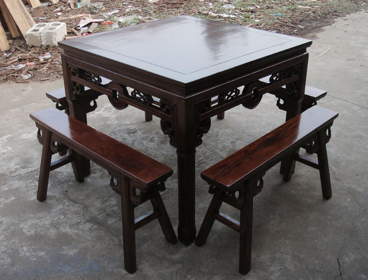 实木仿古家具铜钱八仙桌长凳中堂餐桌饭桌明清古典厂家直销餐椅