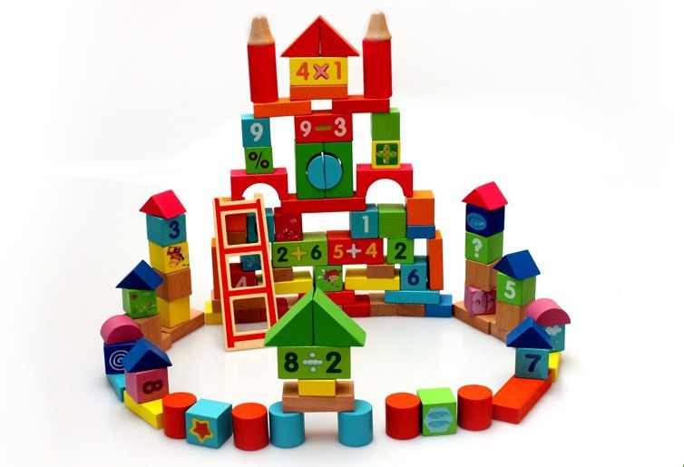 木丸子100粒榉木数字积木儿童早教益智城市积木 盒装 送袋子