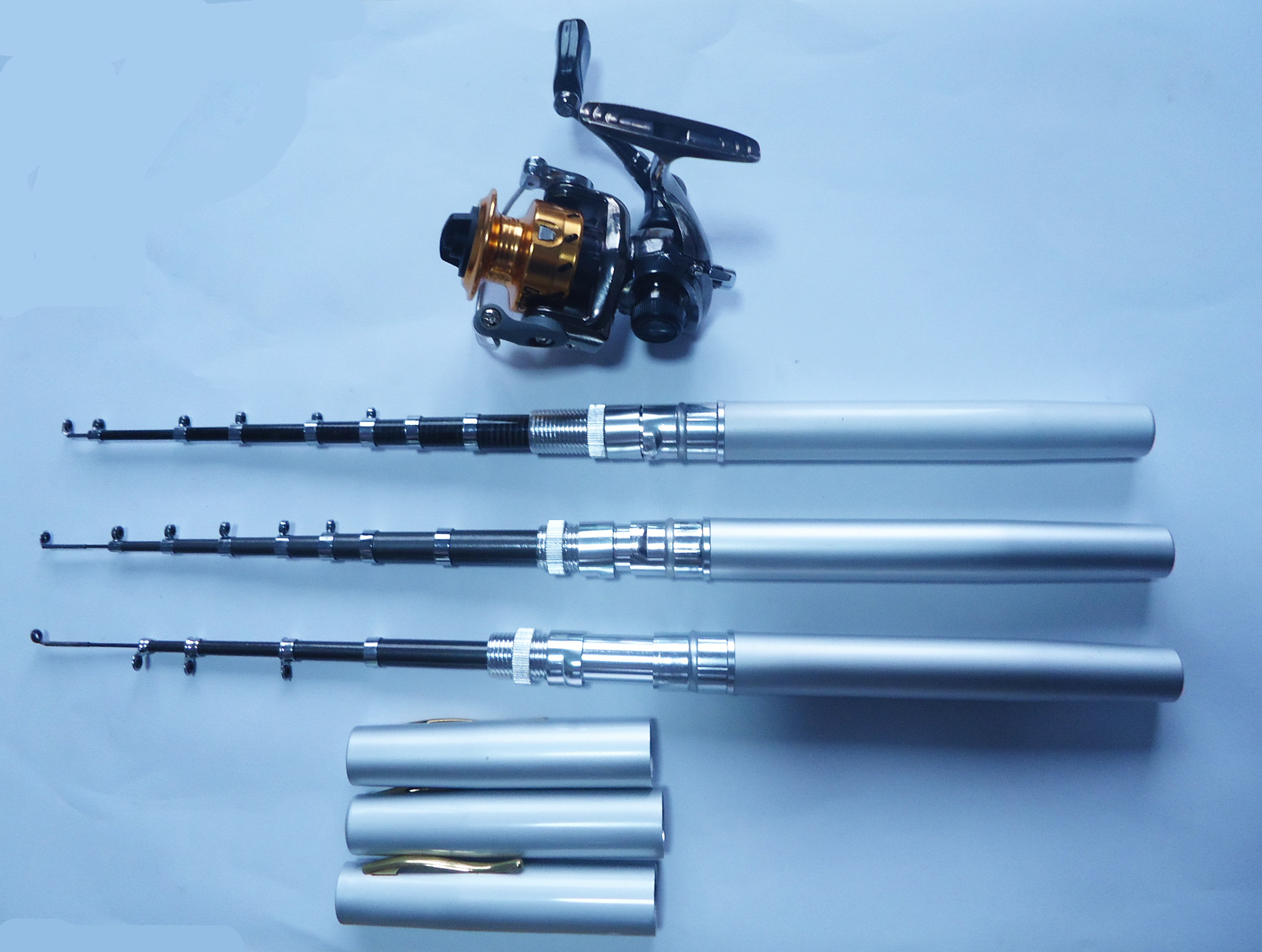 厂家供应14米钢笔碳素鱼竿及金属渔轮冰钓竿海竿套装竿