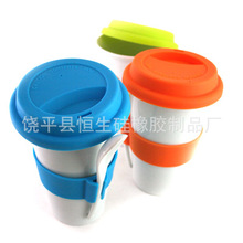 多色硅胶杯套玻璃杯套带放勺子吸管中间套茶杯保护套隔热水杯套