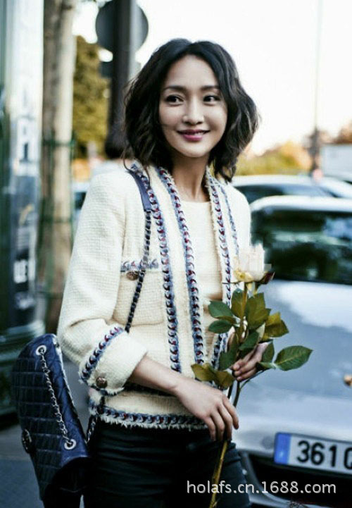 2016秋装周迅明星同款毛呢文艺背心 新款刺绣格纹小清新无袖t恤