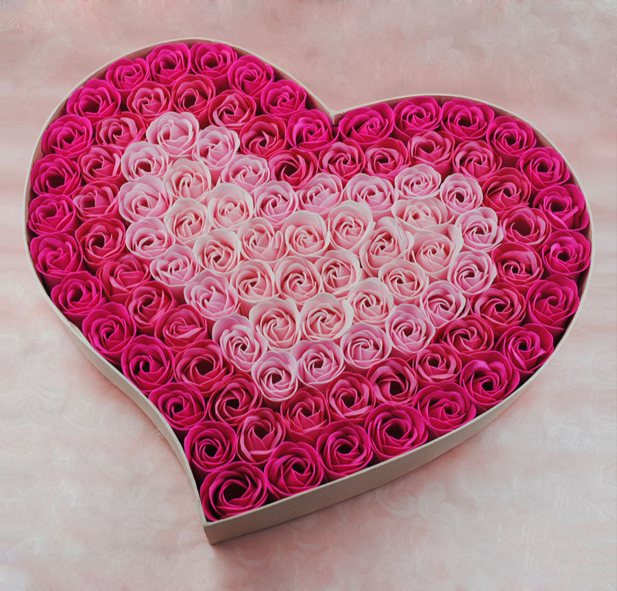 批发三八节礼物100朵心形礼盒玫瑰香皂花送女友浪漫婚庆用品促销