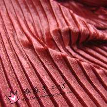 秋装服饰布料 成熟砖红色光感风琴褶压皱金丝绒 百褶连衣裙子面料