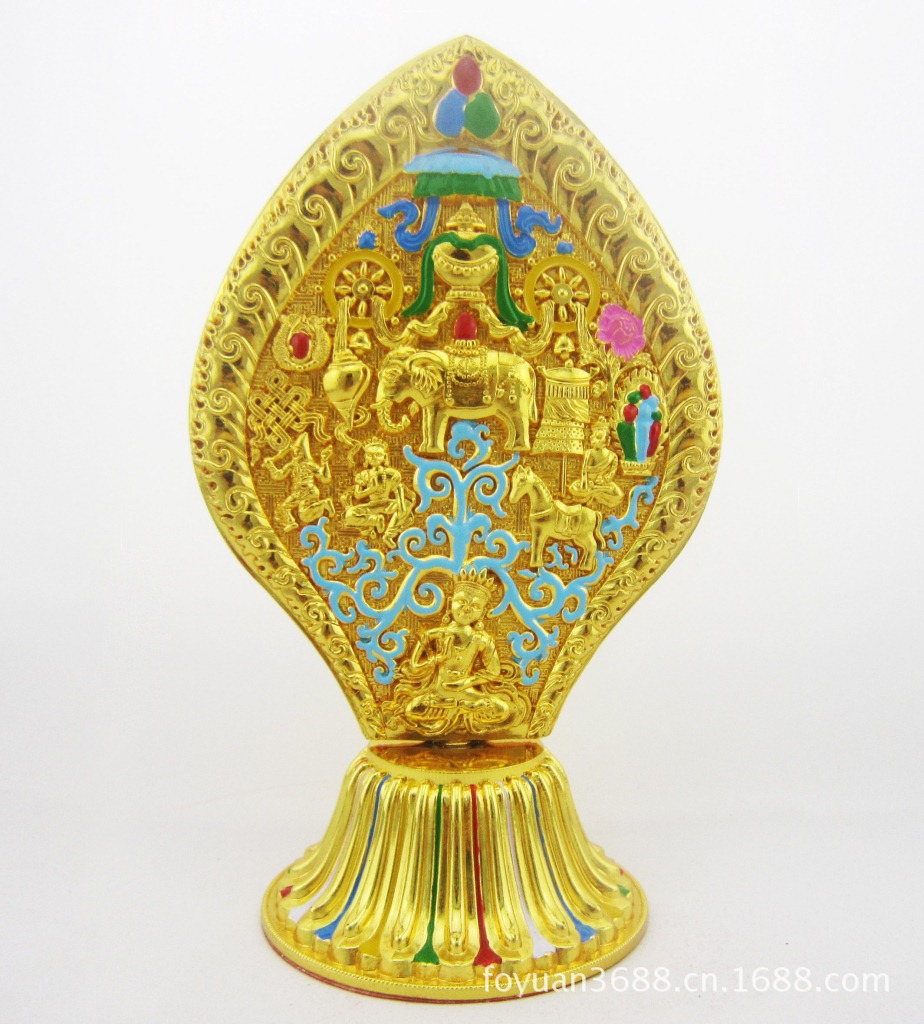 密宗佛法器藏传佛教用品彩绘轮王七珍宝七宝七政宝佛具摆件高17cm