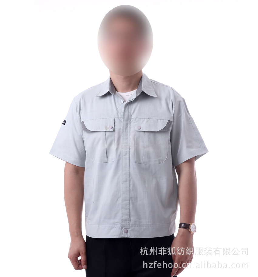 【爱工作】松下短袖款 钮扣夹克衫式 夏季短袖防静电工作服上衣