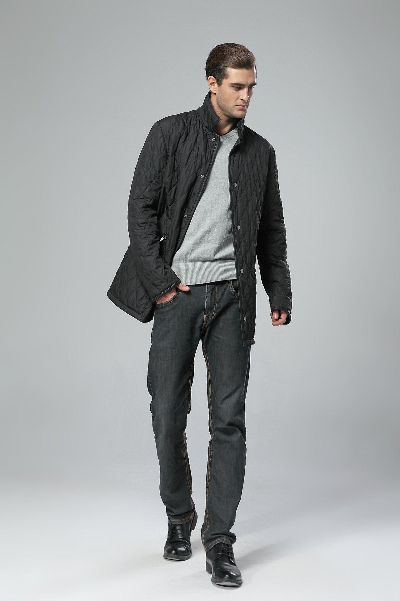 新款皮衣 男装时尚男装真皮上衣外套 大码菱形格子男装皮衣批发