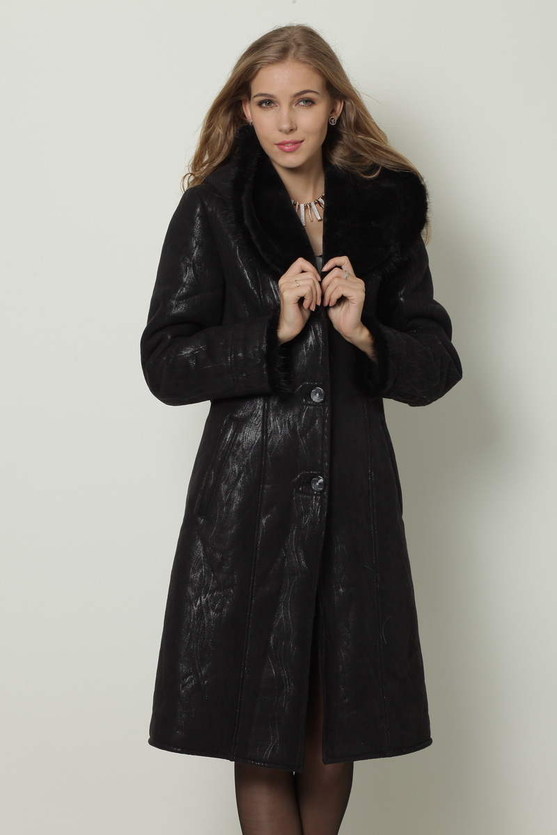 新款女士长款皮草外套毛革裘皮一体大衣水貂袖口黑色外贸代发