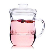 批发销售高硼硅玻璃美体花茶杯创意 玻璃水杯带过滤三件办公杯