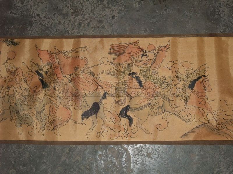 批发古画长卷字画/横幅复古画长卷绢画 岳飞抗金 老画 已装裱