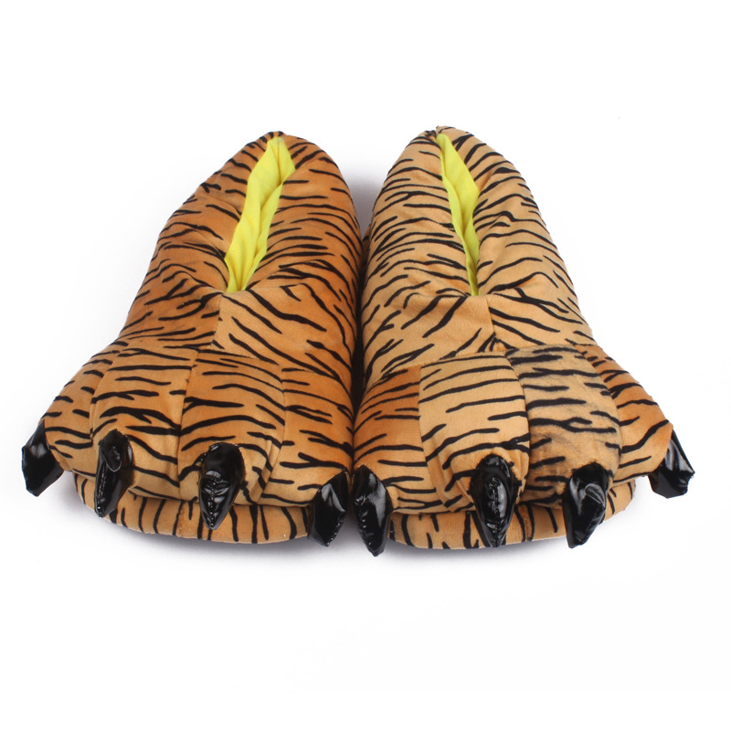 新款防冷冻恐龙爪子鞋毛绒保暖拖鞋男拖鞋豹纹保暖女拖鞋居家棉鞋