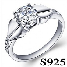 【赠送证书】银戒指 镀白金 925银瑞士钻戒指 时尚银饰品500010