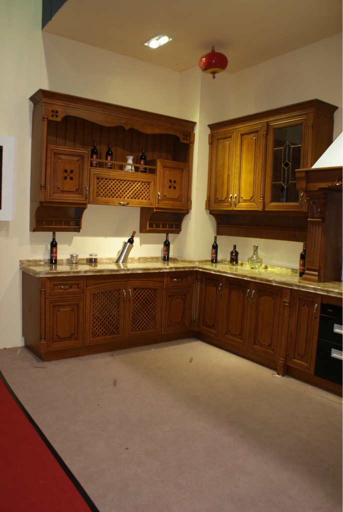 欧式风格橱柜实木橱柜定制 整体厨房壁橱吊柜地柜定做