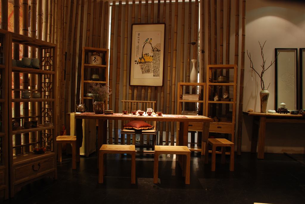 上品堂新中式禅意老榆木茶桌实木免漆茶台会所茶馆书房私人定制