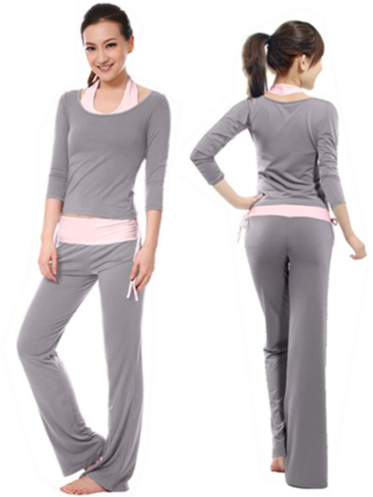 瑜伽服三件套长袖莫代尔挂脖三件套跳操服健身服