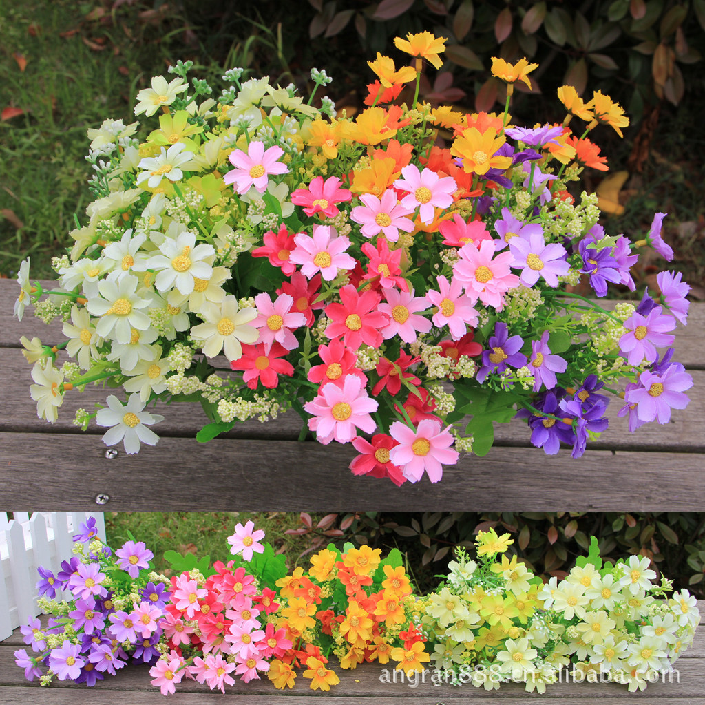 12色小雏菊28头跳兰菊厂家仿真花批发假花植物装饰人造绢花婚庆花