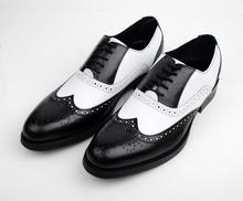 新款皮鞋复古拼色黑白男士牛皮系带尖头潮男鞋商务结婚皮