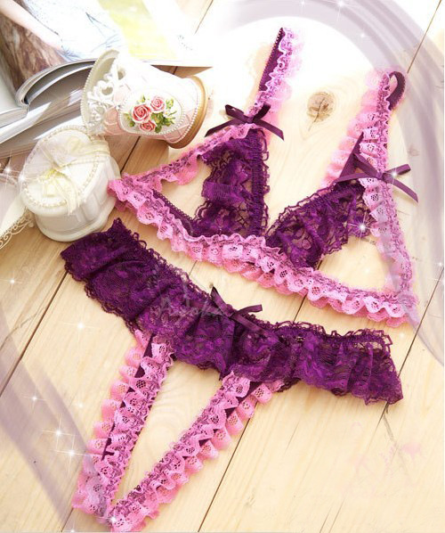 夜场内衣 性感火辣三点睡衣比基尼高贵紫色开乳开档三点套装