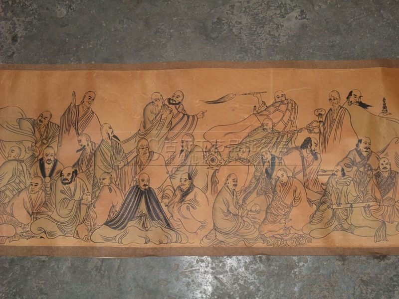 古玩批发复古长卷字画书法/横幅复古画长卷绢画 百佛图 已装裱