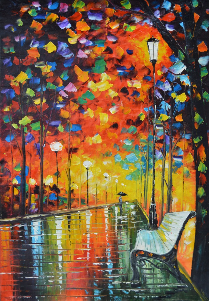 印象艺术油画 手工抽象风景刀画 街道雨景