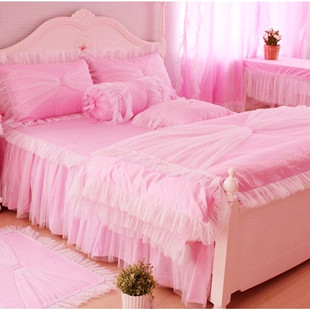蛋糕层床裙 韩版斜纹全棉 公主床品四件套 j-46号 粉色公主梦