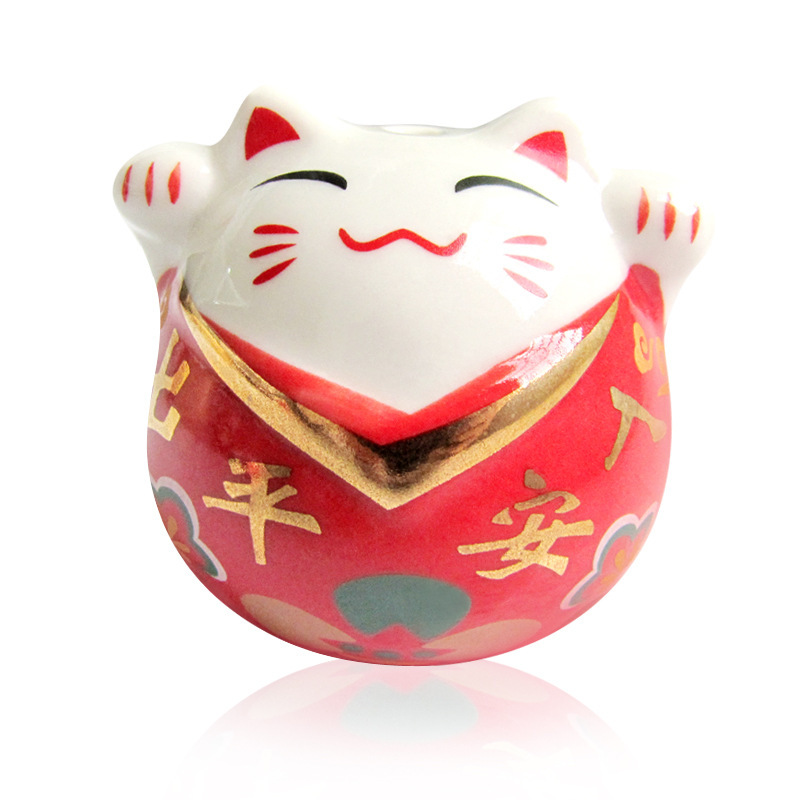 厂家直供 批发陶瓷招财猫汽车挂件 602—2红色 v领出入平安