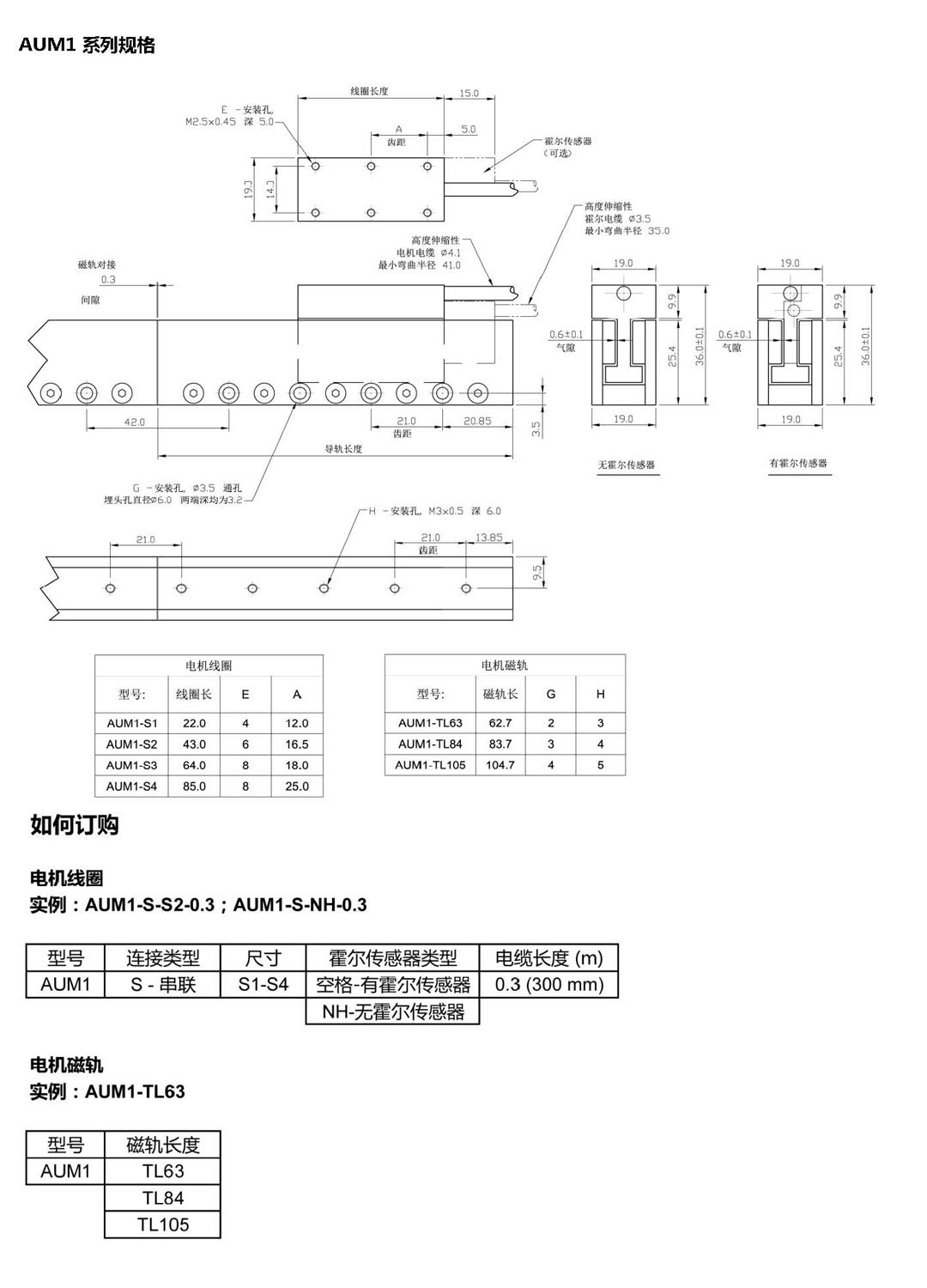 无刷无铁芯直线电机AUM系列