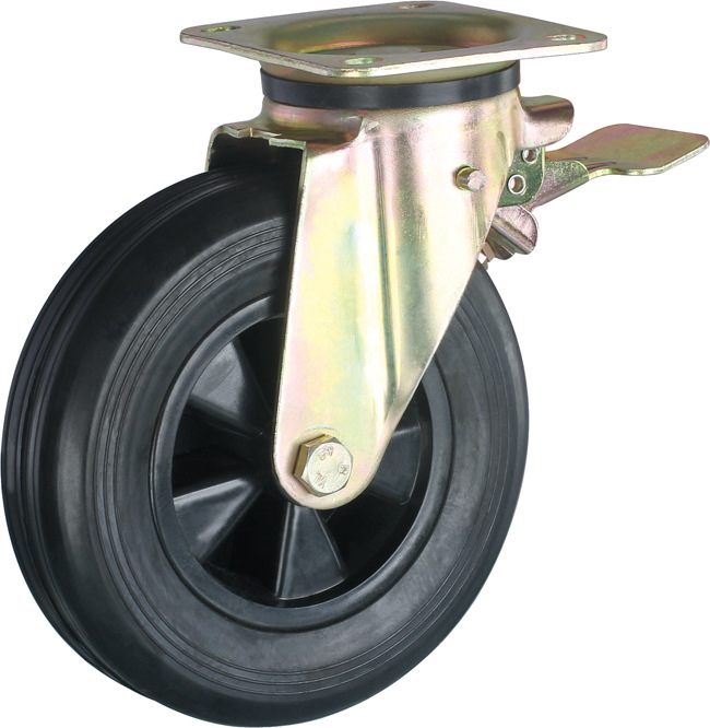 8英寸 万向垃圾桶橡胶脚轮 重型万向脚轮 带刹脚轮 喷洗机脚轮