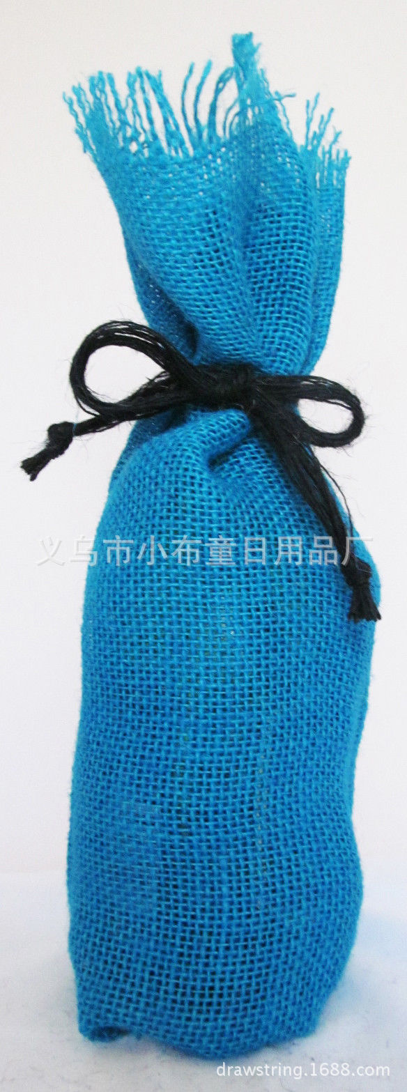 50x50天蓝色粗麻布酒袋 麻绳麻布酒袋