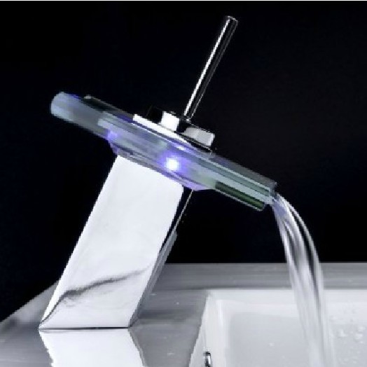 带灯发光面盆玻璃瀑布水龙头led水力自发电