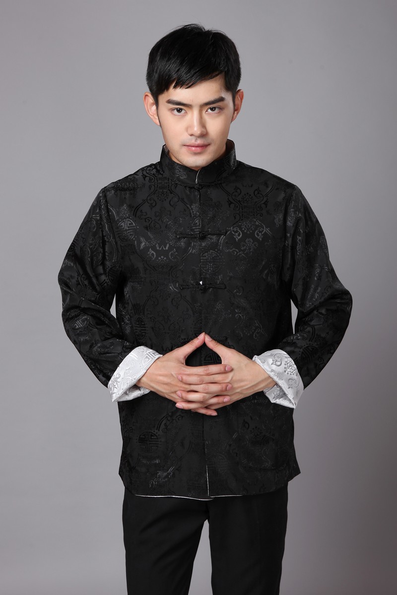 唐装男长袖改良复古男士唐装男丝绸双面日常时尚春秋冬男长袖唐装