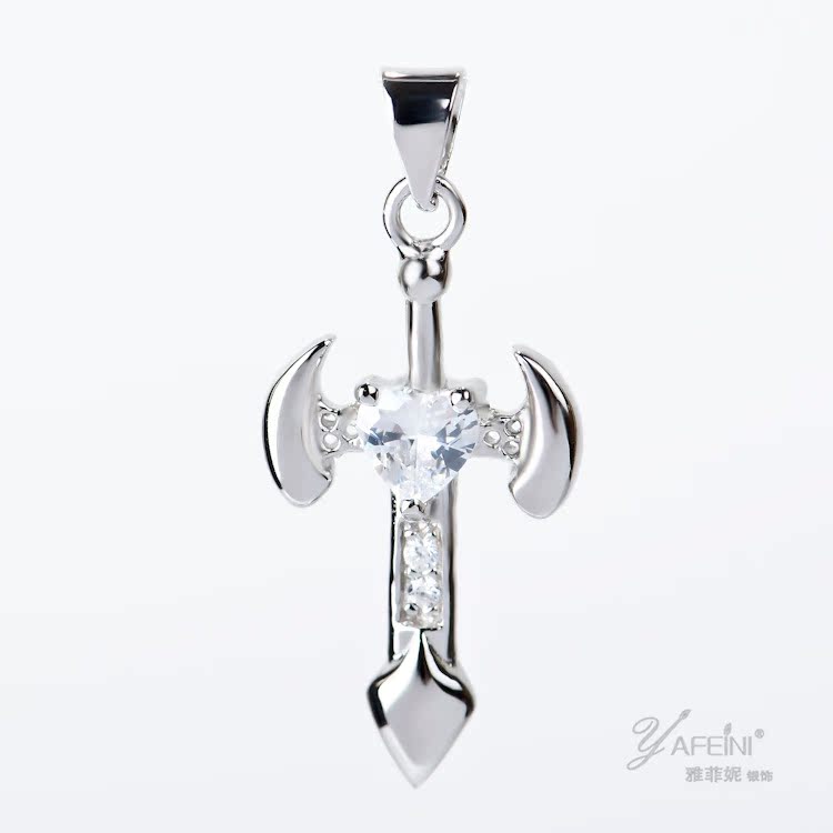 s925纯银吊坠 新款月牙十字架 爱心形 aaa锆石镶嵌 厂家订做