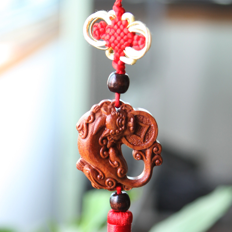 汽车挂件挂饰 花梨木双貔貅 龙行天下 双龙招财平安符 汽车饰品