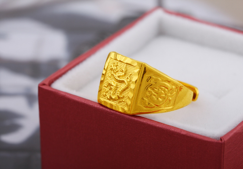 真空电镀24k金戒指 仿黄金男士福龙戒活