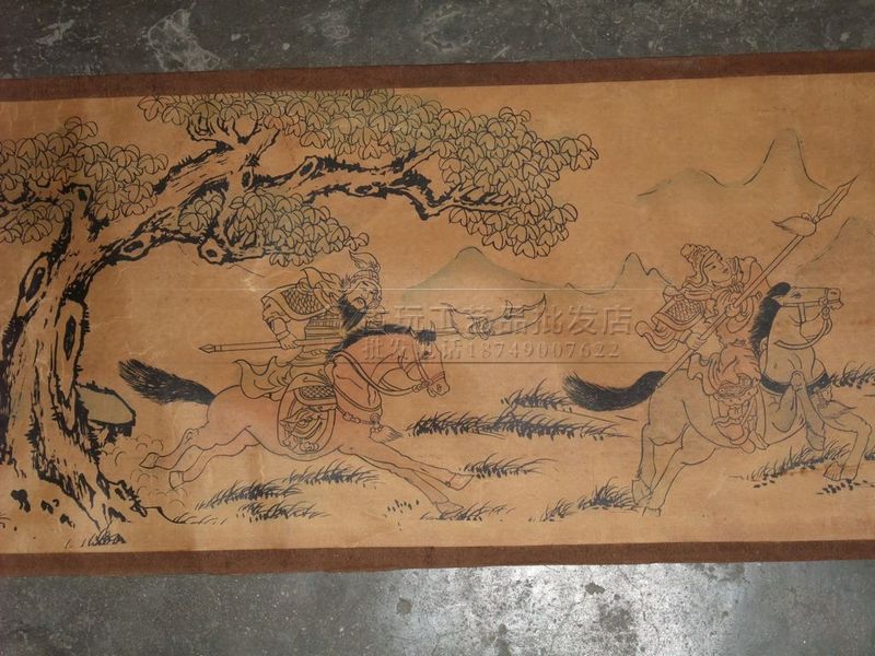 批发仿古字画国画书法 长卷古画批发 长卷绢画五虎上将图 已装裱