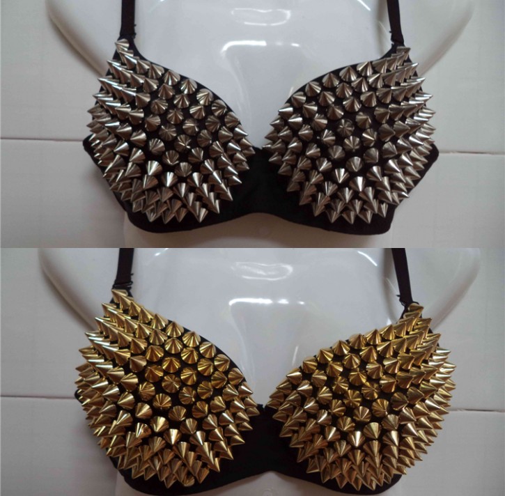 金色银色时尚性感肚皮舞爵士舞夜店舞台演出ds铆钉装饰文胸内衣