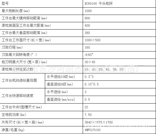 bc60100牛头刨床技术参数