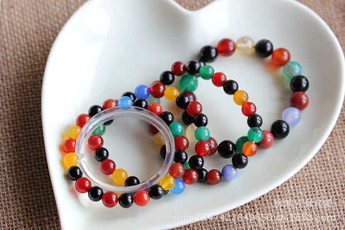 天然七彩玛瑙手链批发 男女情侣 时尚手工 diy个性手串 首饰