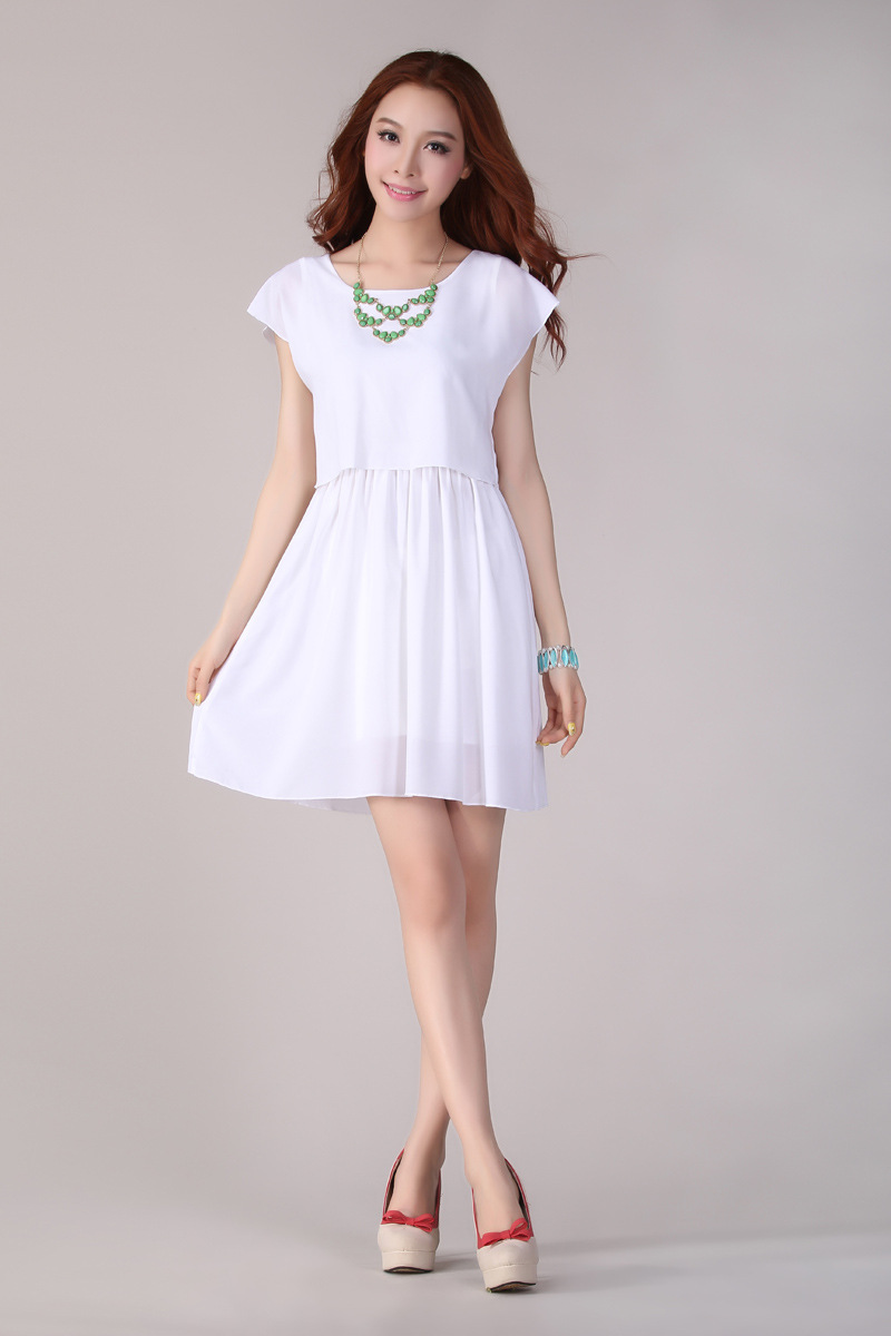 一手货源 夏季清新韩版时尚女装ol气质短袖修身雪纺连衣裙jr568