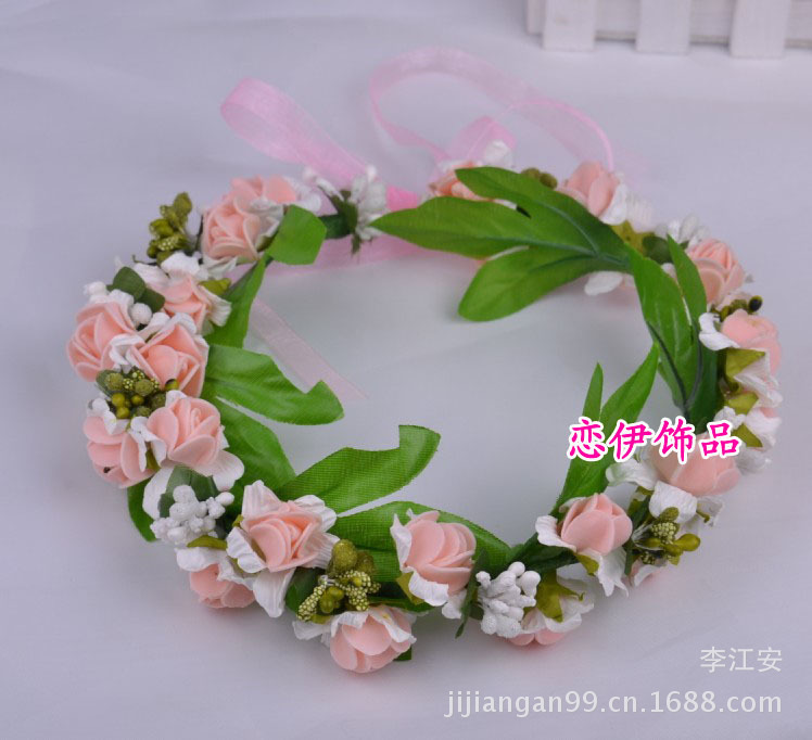 现货批发 韩式新娘 伴娘 花童花环 手环 pe玫瑰头环写真头饰配饰