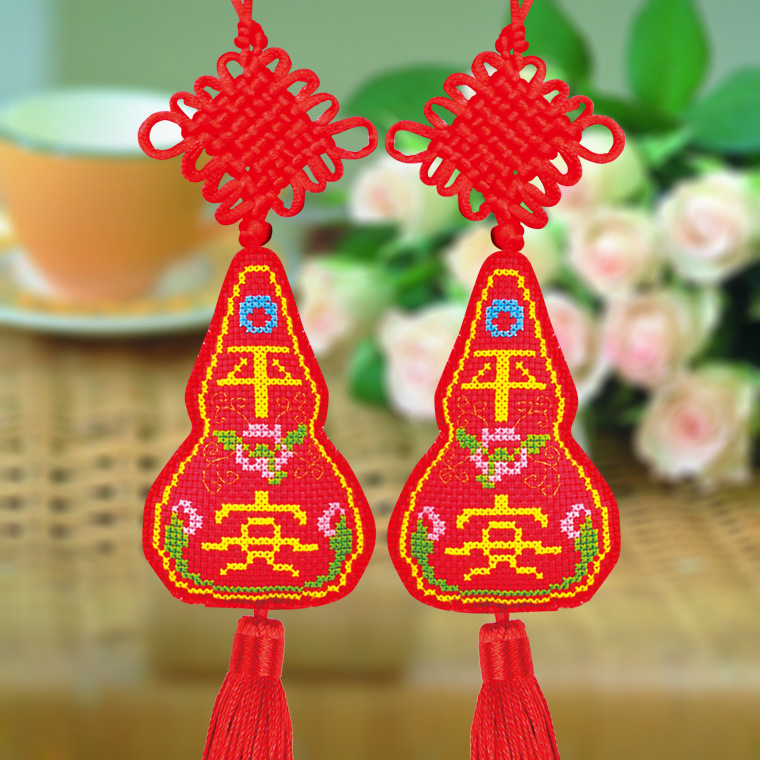 十字绣汽车挂件/平安福汽车挂件/线绣福禄